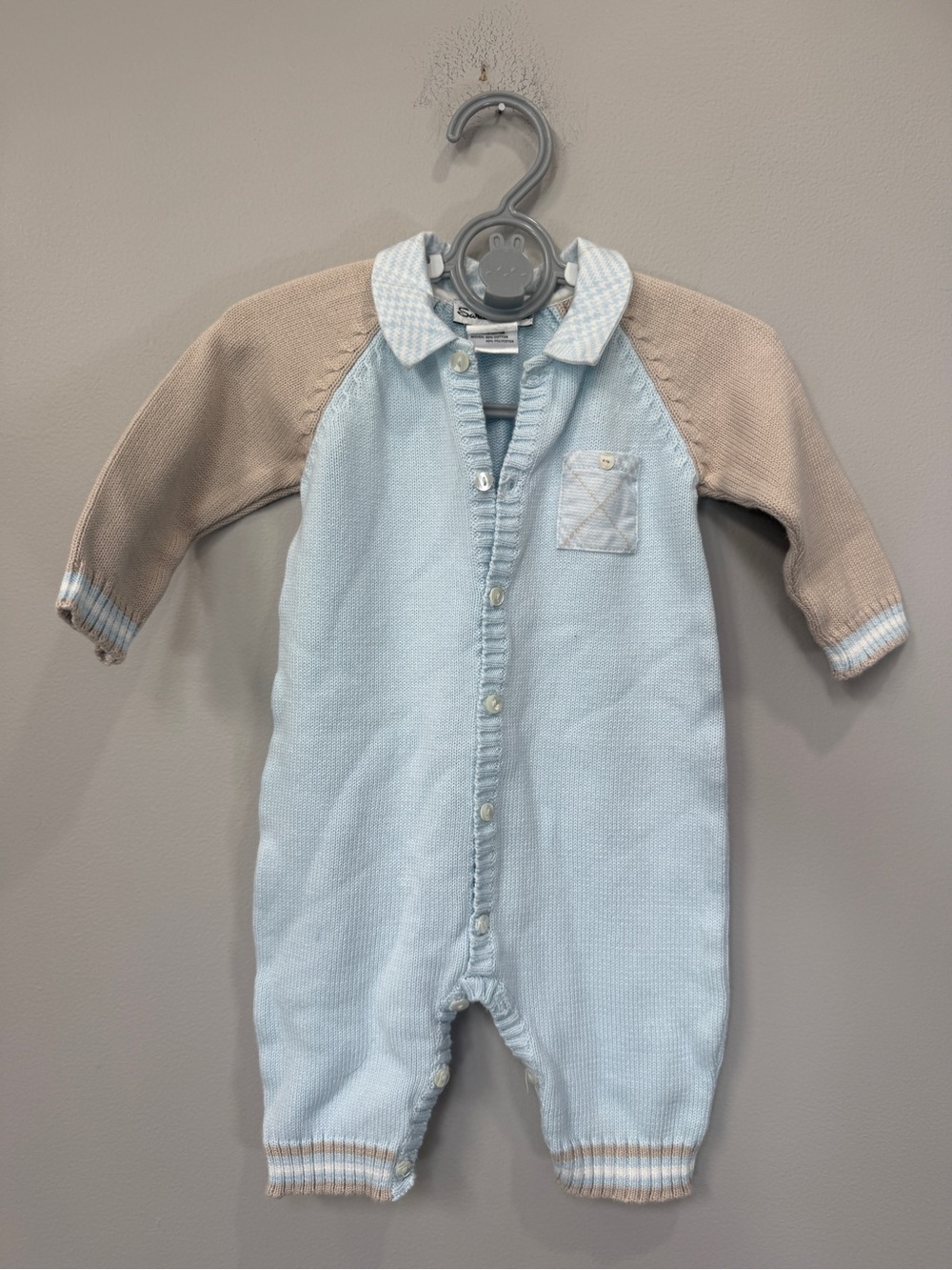 Sweet Heart Rose Light Blue and Beige Knit One-Piece Bodysuit